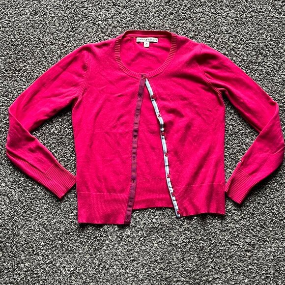 Tommy Hilfiger Cardigan Womens Medium Hot Pink with White Blue Striped - Picture 1 of 7